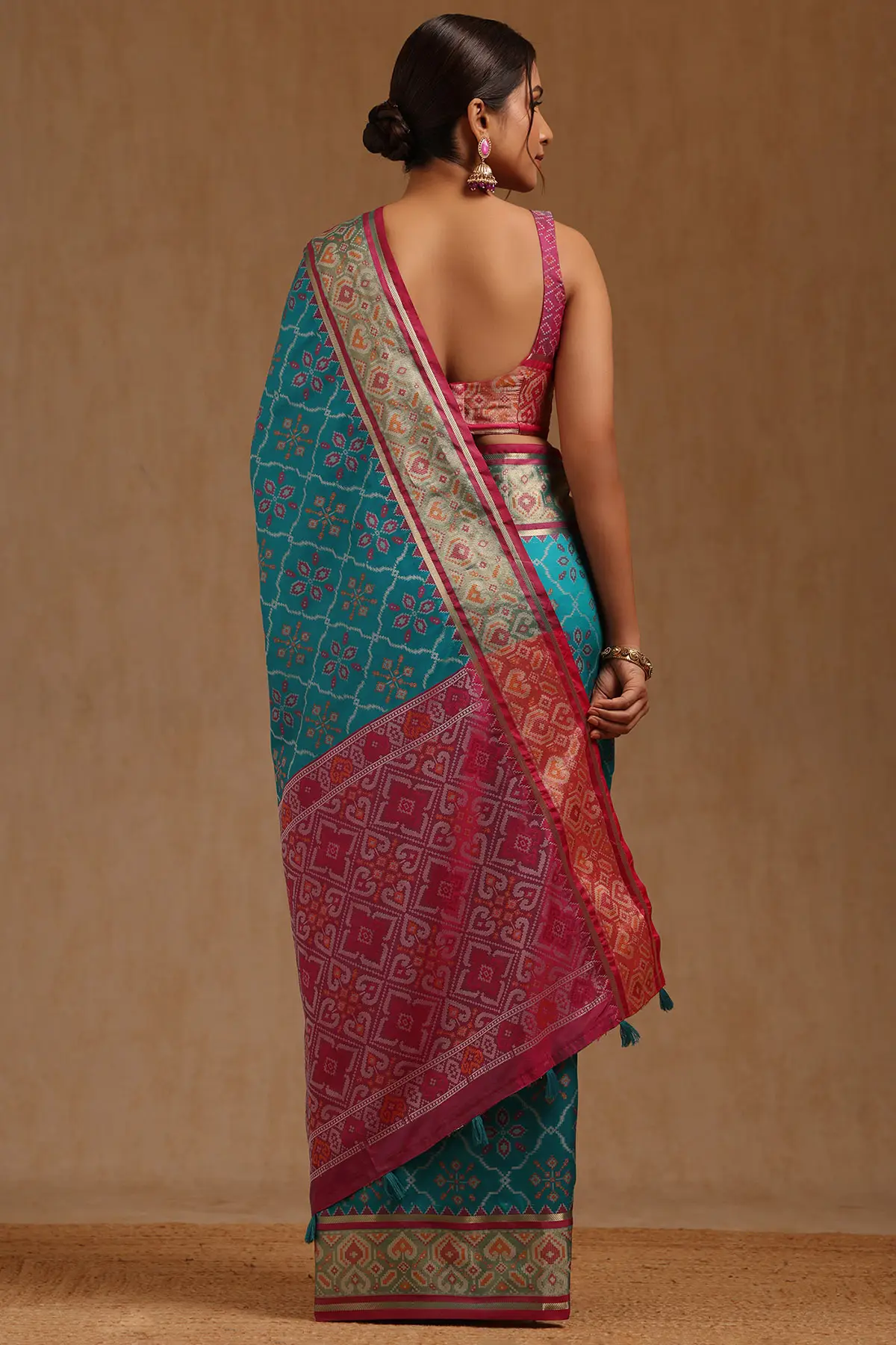 Turquoise Blue Silk Blend Patola Print Saree